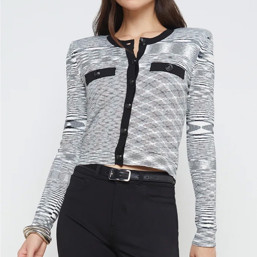 L’Agence Black and White Space Dye Toulouse Cardigan NWOT